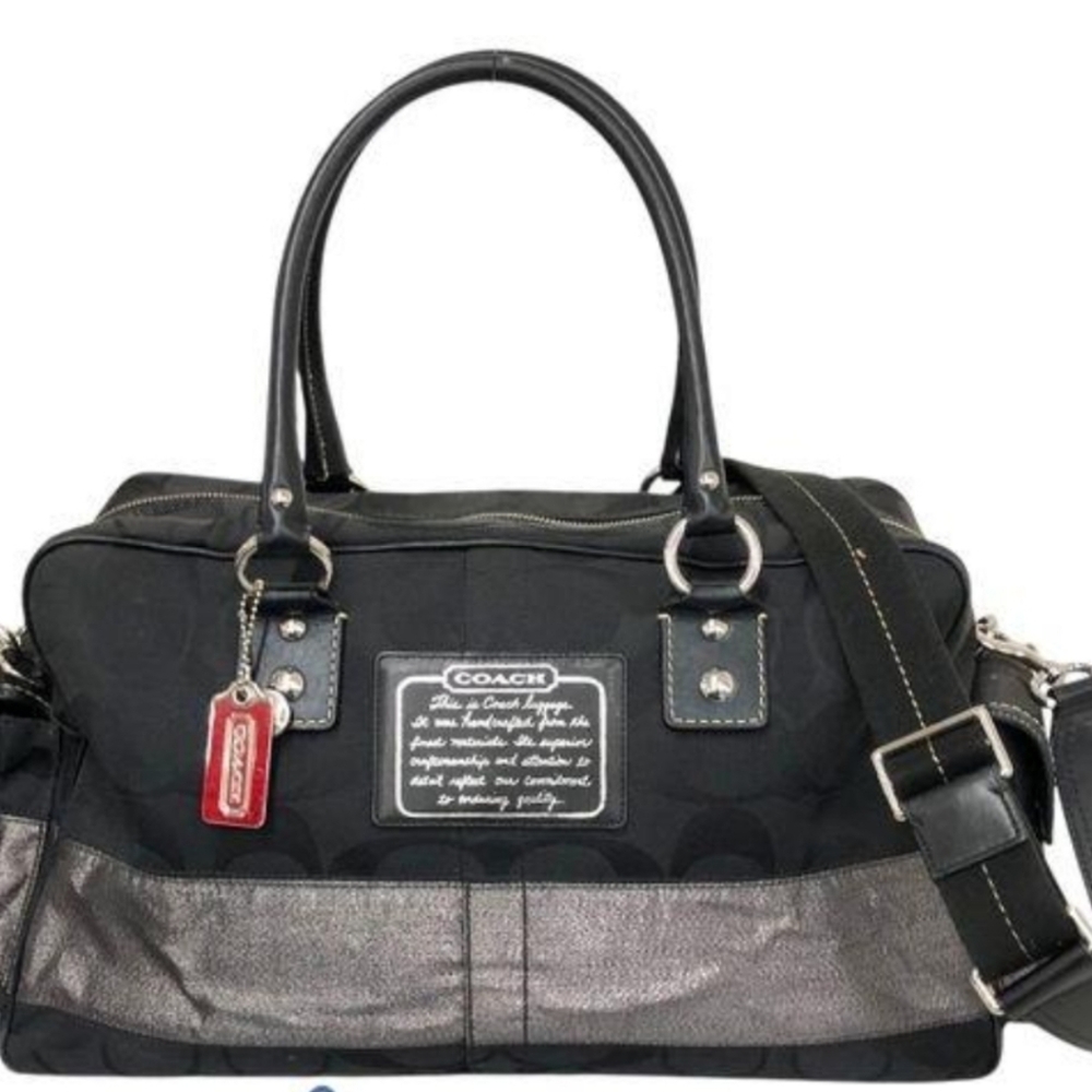 Coach Logo 2 Way  Tote Bag duffel Charm Canvas LeatherF06K- 10392